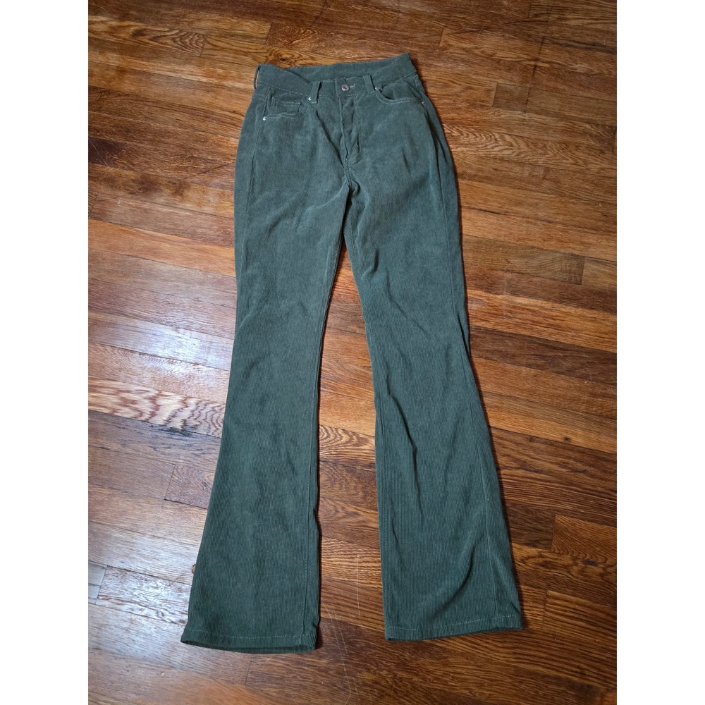 SHEIN Olive Green Corduroy Flare Pants High Waisted Cottagecore Size S 4